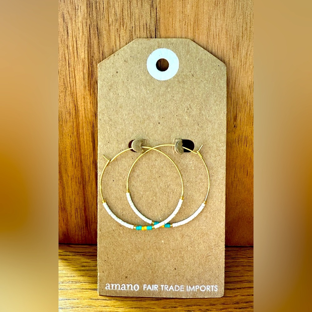 NET Beaded Gold Hoop Earrings